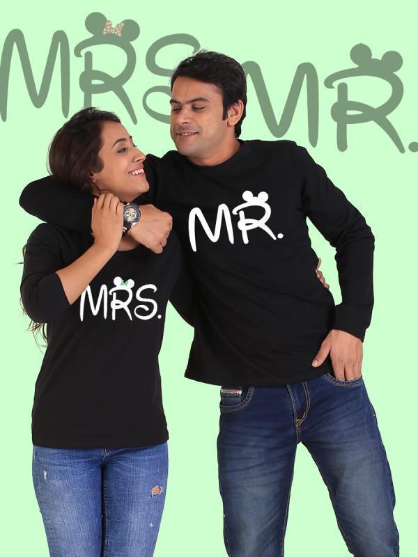 HUM TUM T-SHIRT Mr. and Mrs. Couple Full Sleeves Black