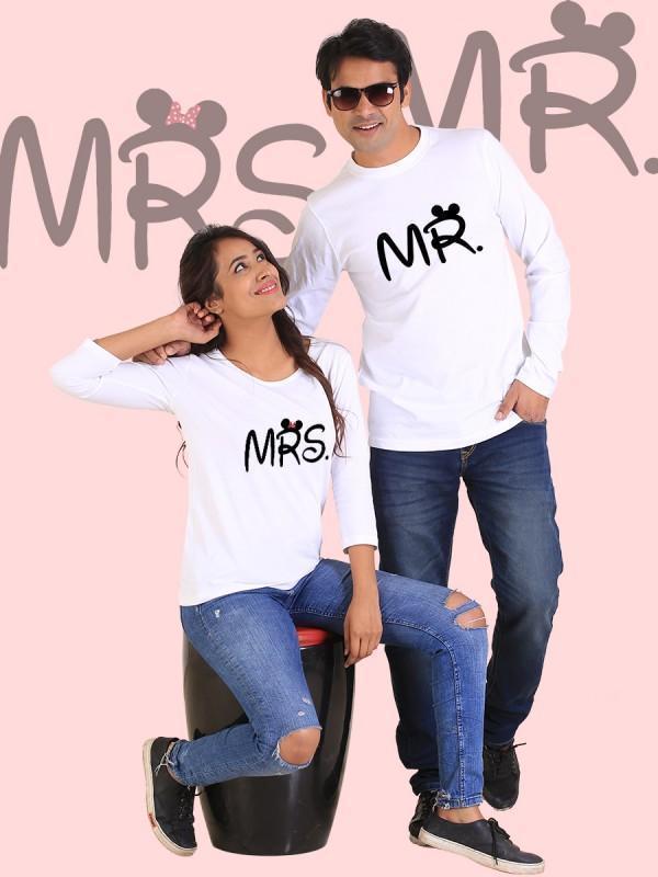 HUM TUM T-SHIRT Mr. and Mrs. Couple Full Sleeves White