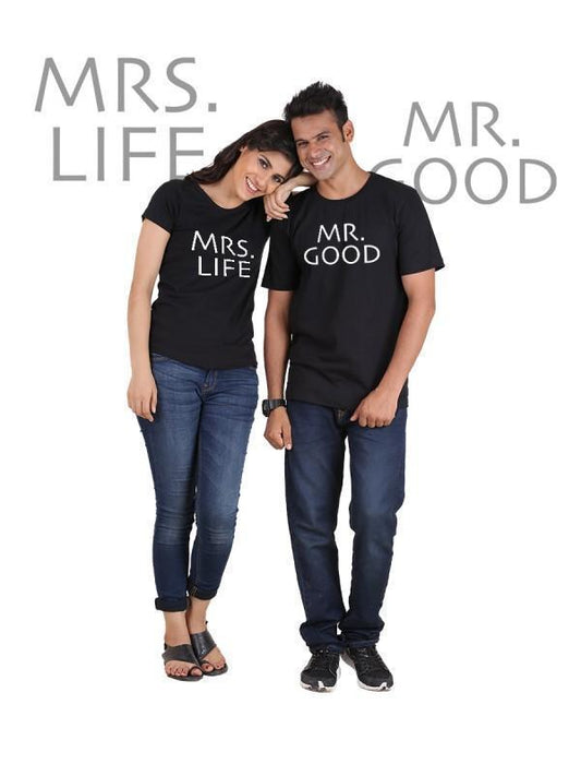 HUM TUM T-SHIRT Mr Good and Mrs Life (Classic) Classic Couple T-Shirt Black