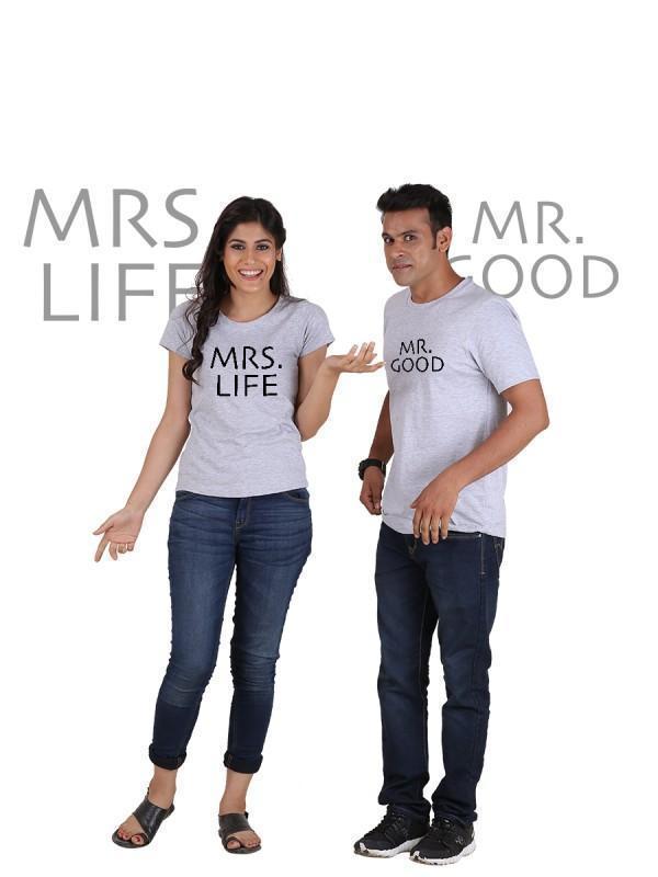 HUM TUM T-SHIRT Mr Good and Mrs Life (Classic) Classic Couple T-Shirt Gray