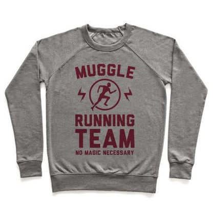 Virgin Teez  Pullover Crewneck Sweatshirt / x-small / Heathered Gray MUGGLE RUNNING TEAM - NO MAGIC NECESSARY CREWNECK SWEATSHIRT