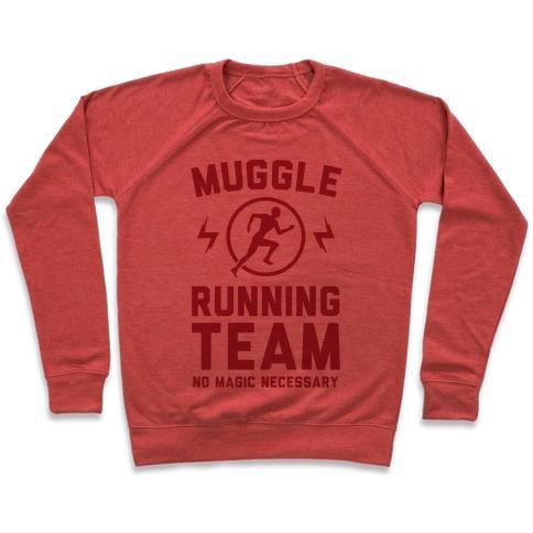 Virgin Teez  Pullover Crewneck Sweatshirt / x-small / Heathered Red MUGGLE RUNNING TEAM - NO MAGIC NECESSARY CREWNECK SWEATSHIRT