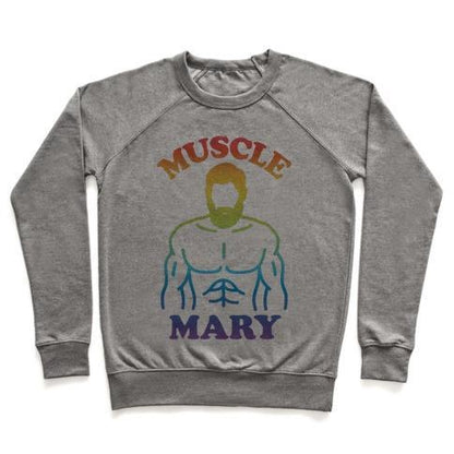 Virgin Teez  Pullover Crewneck Sweatshirt / x-small / Heathered Gray MUSCLE MARY CREWNECK SWEATSHIRT