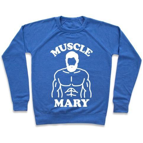 Virgin Teez  Pullover Crewneck Sweatshirt / x-small / Heathered Blue MUSCLE MARY CREWNECK SWEATSHIRT