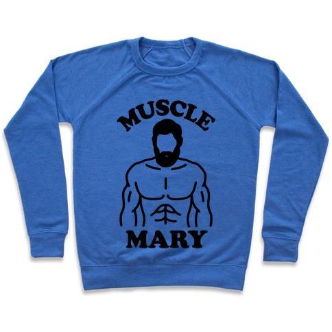 Virgin Teez  Pullover Crewneck Sweatshirt / x-small / Heathered Blue MUSCLE MARY CREWNECK SWEATSHIRT