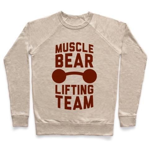 Virgin Teez  Pullover Crewneck Sweatshirt / x-small / Heathered Oatmeal MUSCLEBEAR LIFTING TEAM CREWNECK SWEATSHIRT