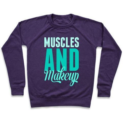 Virgin Teez  Pullover Crewneck Sweatshirt / x-small / Purple MUSCLES AND MAKEUP CREWNECK SWEATSHIRT