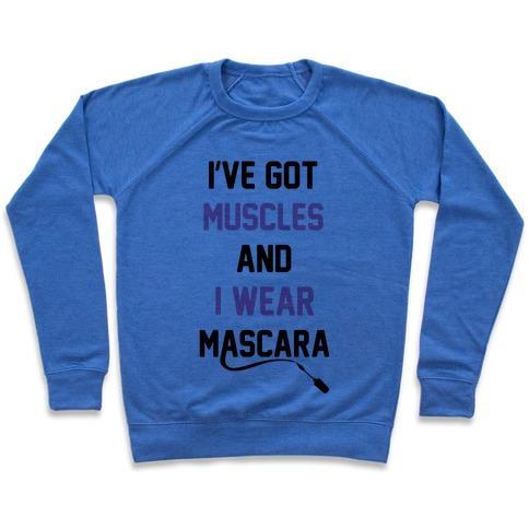 Virgin Teez  Pullover Crewneck Sweatshirt / x-small / Heathered Blue MUSCLES AND MASCARA CREWNECK SWEATSHIRT