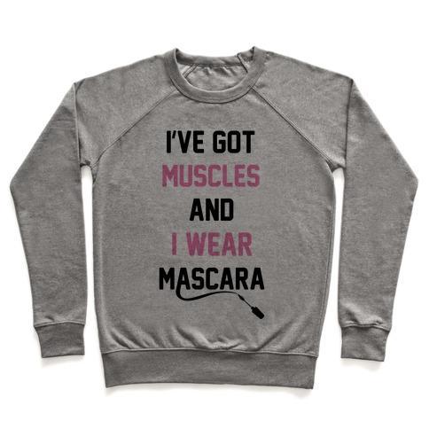 Virgin Teez  Pullover Crewneck Sweatshirt / x-small / Heathered Gray MUSCLES AND MASCARA CREWNECK SWEATSHIRT