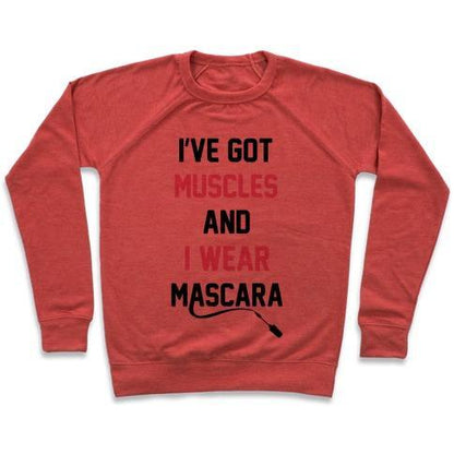 Virgin Teez  Pullover Crewneck Sweatshirt / x-small / Heathered Red MUSCLES AND MASCARA CREWNECK SWEATSHIRT