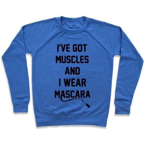 Virgin Teez  Pullover Crewneck Sweatshirt / x-small / Heathered Blue MUSCLES AND MASCARA CREWNECK SWEATSHIRT