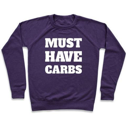 Virgin Teez  Pullover Crewneck Sweatshirt / x-small / Purple MUST HAVE CARBS CREWNECK SWEATSHIRT