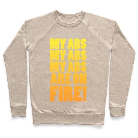 Virgin Teez  Pullover Crewneck Sweatshirt / x-small / Heathered Oatmeal MY ABS MY ABS MY ABS ARE ON FIRE! CREWNECK SWEATSHIRT