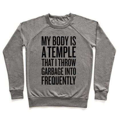 Virgin Teez  Pullover Crewneck Sweatshirt / x-small / Heathered Gray MY BODY IS A TEMPLE CREWNECK SWEATSHIRT