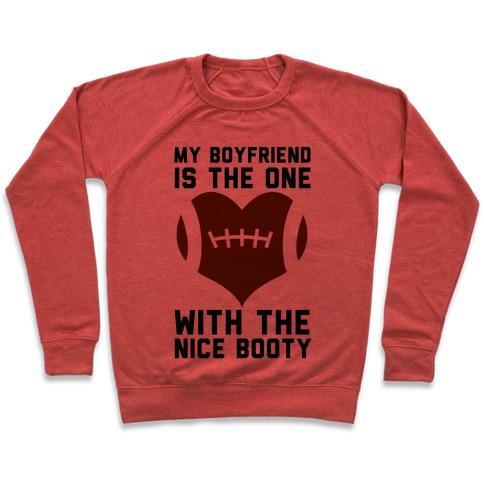 Virgin Teez  Pullover Crewneck Sweatshirt / x-small / Heathered Red MY BOYFRIEND IS THE ONE CREWNECK SWEATSHIRT