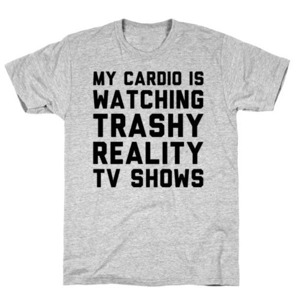 GYM FIT T-SHIRT MY CARDIO IS WATCHING TRASHY GREY T-SHIRT