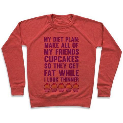 Virgin Teez  Pullover Crewneck Sweatshirt / x-small / Heathered Red MY DIET PLAN (CUPCAKES) CREWNECK SWEATSHIRT