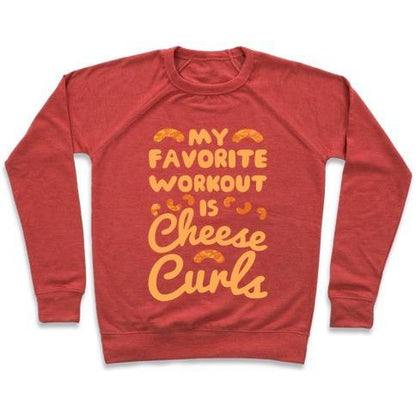 Virgin Teez  Pullover Crewneck Sweatshirt / x-small / Heathered Red MY FAVORITE WORKOUT IS CHEESE CURLS CREWNECK SWEATSHIRT