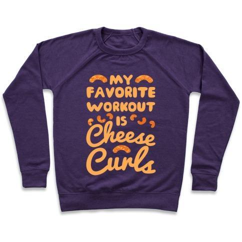 Virgin Teez  Pullover Crewneck Sweatshirt / x-small / Purple MY FAVORITE WORKOUT IS CHEESE CURLS CREWNECK SWEATSHIRT