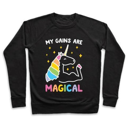 Virgin Teez  Pullover Crewneck Sweatshirt / x-small / Black MY GAINS ARE MAGICAL CREWNECK SWEATSHIRT