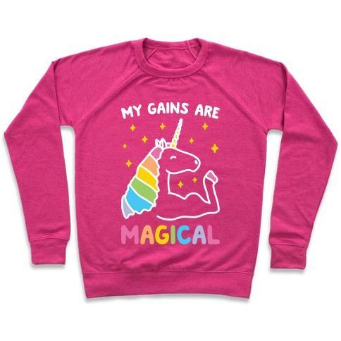 Virgin Teez  Pullover Crewneck Sweatshirt / x-small / Deep Pink MY GAINS ARE MAGICAL CREWNECK SWEATSHIRT