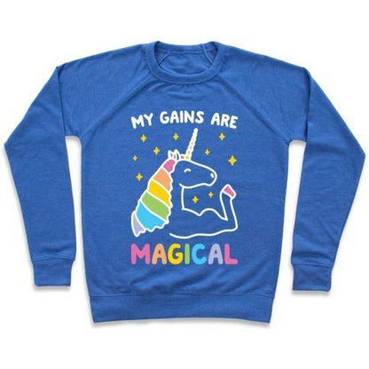 Virgin Teez  Pullover Crewneck Sweatshirt / x-small / Heathered Blue MY GAINS ARE MAGICAL CREWNECK SWEATSHIRT