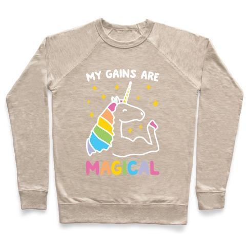 Virgin Teez  Pullover Crewneck Sweatshirt / x-small / Heathered Oatmeal MY GAINS ARE MAGICAL CREWNECK SWEATSHIRT