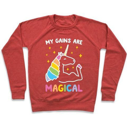 Virgin Teez  Pullover Crewneck Sweatshirt / x-small / Heathered Red MY GAINS ARE MAGICAL CREWNECK SWEATSHIRT