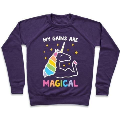 Virgin Teez  Pullover Crewneck Sweatshirt / x-small / Purple MY GAINS ARE MAGICAL CREWNECK SWEATSHIRT