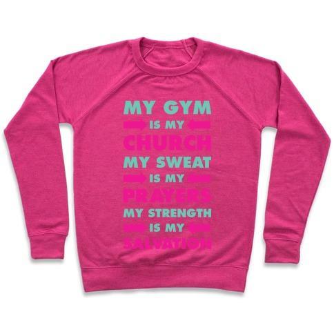 Virgin Teez  Pullover Crewneck Sweatshirt / x-small / Deep Pink MY GYM IS MY CHURCH CREWNECK SWEATSHIRT