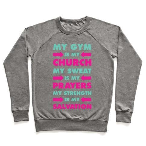 Virgin Teez  Pullover Crewneck Sweatshirt / x-small / Heathered Gray MY GYM IS MY CHURCH CREWNECK SWEATSHIRT