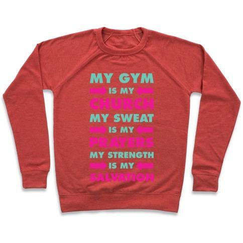 Virgin Teez  Pullover Crewneck Sweatshirt / x-small / Heathered Red MY GYM IS MY CHURCH CREWNECK SWEATSHIRT