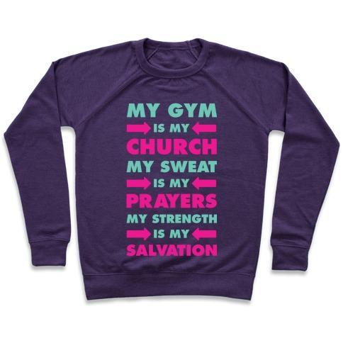 Virgin Teez  Pullover Crewneck Sweatshirt / x-small / Purple MY GYM IS MY CHURCH CREWNECK SWEATSHIRT