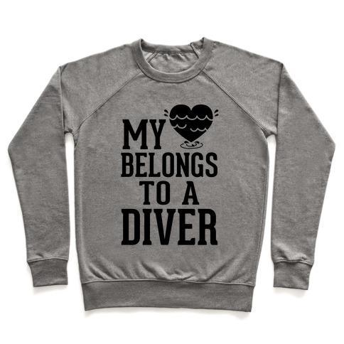 Virgin Teez  Pullover Crewneck Sweatshirt / x-small / Heathered Gray MY HEART BELONGS TO A DIVER CREWNECK SWEATSHIRT