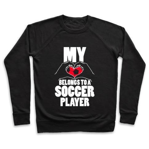 Virgin Teez  Pullover Crewneck Sweatshirt / x-small / Black MY HEART BELONGS TO A SOCCER PLAYER CREWNECK SWEATSHIRT