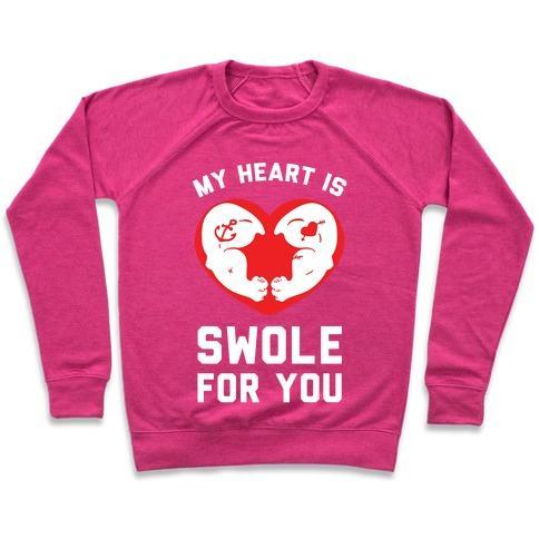 Virgin Teez  Pullover Crewneck Sweatshirt / x-small / Deep Pink MY HEART IS SWOLE FOR YOU CREWNECK SWEATSHIRT