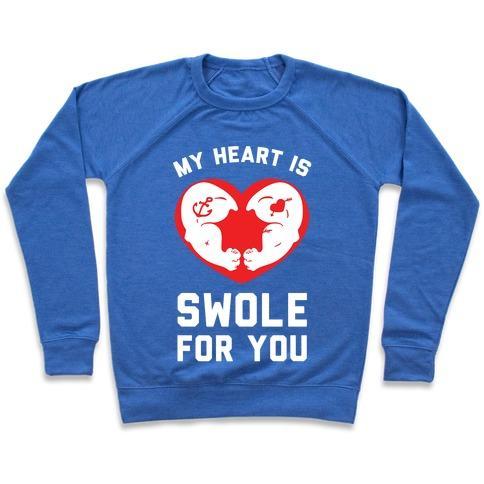 Virgin Teez  Pullover Crewneck Sweatshirt / x-small / Heathered Blue MY HEART IS SWOLE FOR YOU CREWNECK SWEATSHIRT