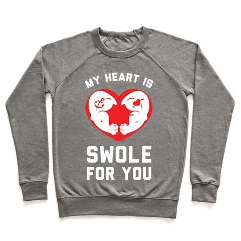 Virgin Teez  Pullover Crewneck Sweatshirt / x-small / Heathered Gray MY HEART IS SWOLE FOR YOU CREWNECK SWEATSHIRT