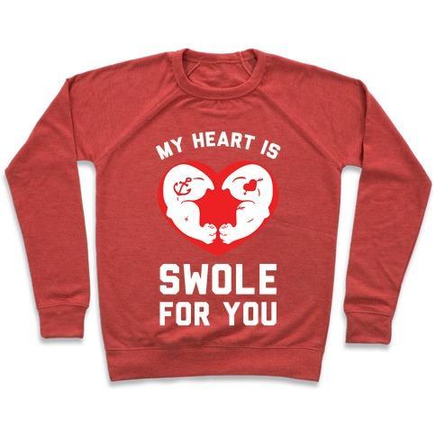 Virgin Teez  Pullover Crewneck Sweatshirt / x-small / Heathered Red MY HEART IS SWOLE FOR YOU CREWNECK SWEATSHIRT