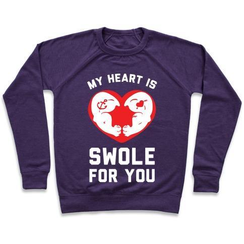 Virgin Teez  Pullover Crewneck Sweatshirt / x-small / Purple MY HEART IS SWOLE FOR YOU CREWNECK SWEATSHIRT