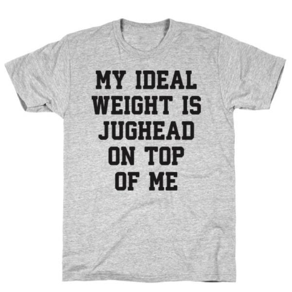 GYM FIT T-SHIRT MY IDEAL WEIGHT IS JUGHEAD ON TOP OF ME GREY T-SHIRT