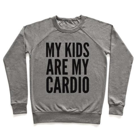 Virgin Teez  Pullover Crewneck Sweatshirt / x-small / Heathered Gray MY KIDS ARE MY CARDIO CREWNECK SWEATSHIRT