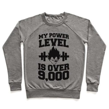 Virgin Teez  Pullover Crewneck Sweatshirt / x-small / Heathered Gray MY POWER LEVEL IS OVER 9,000 CREWNECK SWEATSHIRT