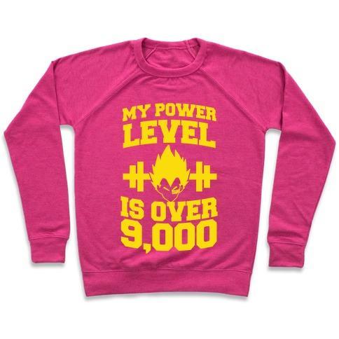 Virgin Teez  Pullover Crewneck Sweatshirt / x-small / Deep Pink MY POWER LEVEL IS OVER 9,000 CREWNECK SWEATSHIRT