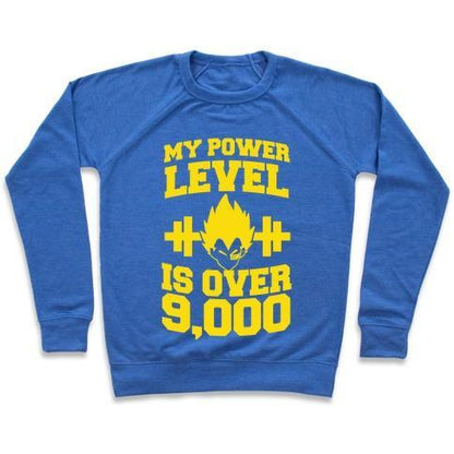 Virgin Teez  Pullover Crewneck Sweatshirt / x-small / Heathered Blue MY POWER LEVEL IS OVER 9,000 CREWNECK SWEATSHIRT