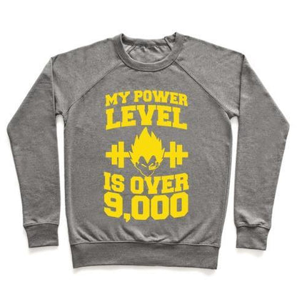 Virgin Teez  Pullover Crewneck Sweatshirt / x-small / Heathered Gray MY POWER LEVEL IS OVER 9,000 CREWNECK SWEATSHIRT