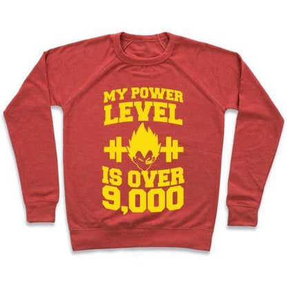 Virgin Teez  Pullover Crewneck Sweatshirt / x-small / Heathered Red MY POWER LEVEL IS OVER 9,000 CREWNECK SWEATSHIRT