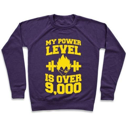 Virgin Teez  Pullover Crewneck Sweatshirt / x-small / Purple MY POWER LEVEL IS OVER 9,000 CREWNECK SWEATSHIRT