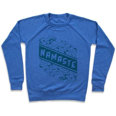 Virgin Teez  Pullover Crewneck Sweatshirt / x-small / Heathered Blue NAMASTE BANNER CREWNECK SWEATSHIRT