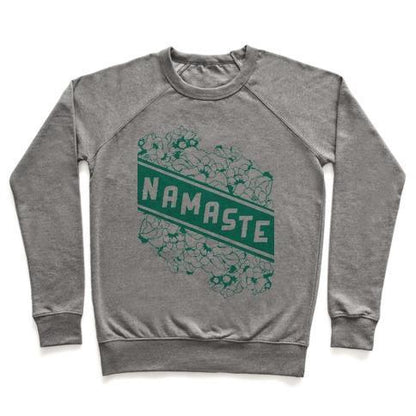 Virgin Teez  Pullover Crewneck Sweatshirt / x-small / Heathered Gray NAMASTE BANNER CREWNECK SWEATSHIRT